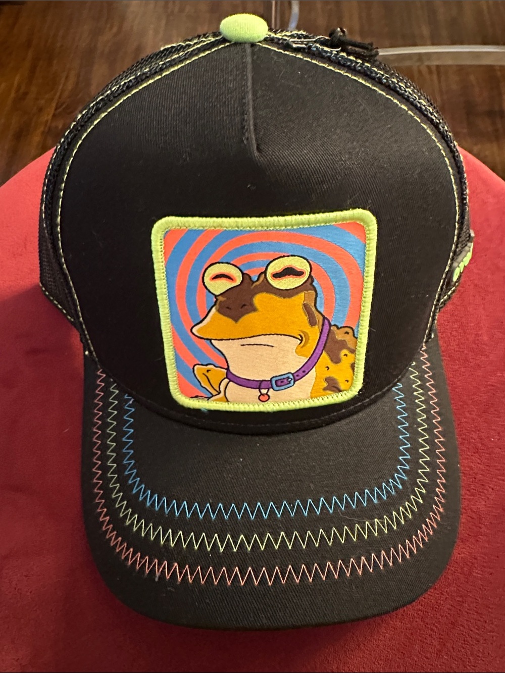 FUTURAMA HYPNO TOAD Black Trucker Cap with Colorful Frog Patch